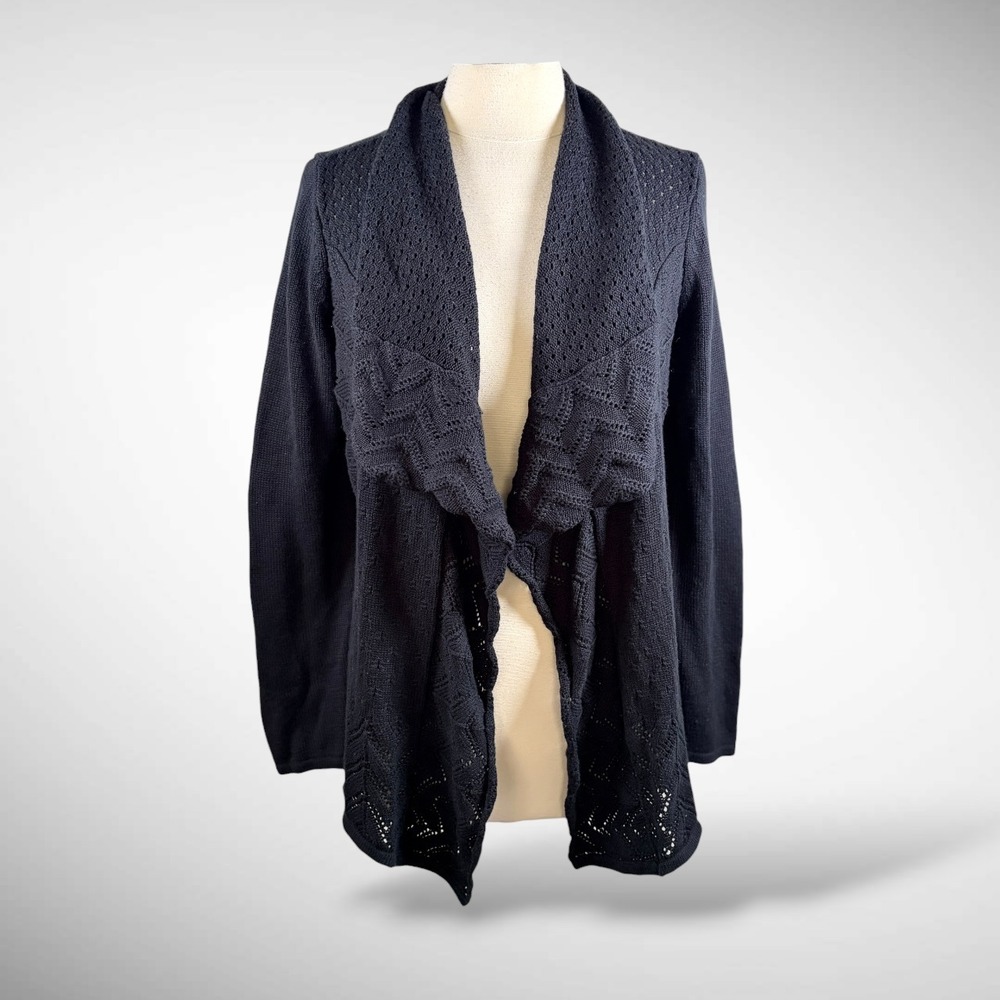 DESIGN HISTORY NWOT Black Cotton Blend Waterfall Front Cardigan, Large